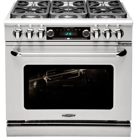 36" Range w/4 Sealed Burners @ 19K BTU's/hr + 12" Broil Burner @ 18K BTU