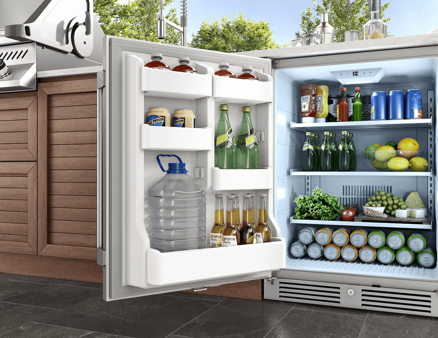 Presrv Refrigerator, 24in Compact, Outdoor SS, Reversible, Lock, 1 Zone