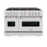 ZLINE 48 in. 6.7 cu. ft. Classic Double Oven Gas Range in DuraSnow' Stainless Steel with 8 Brass Burners (CGRS-BR-48)