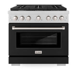 ZLINE 36 in. 5.2 cu. ft. Paramount Dual Fuel Range with 6 Burner Gas Cooktop and Electric Convection Oven in DuraSnow' Stainless Steel with Black Matte Door (SDRS-BLM-36)