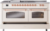 Nostalgie II 60 Inch Dual Fuel Liquid Propane Freestanding Range in Antique White with Copper Trim