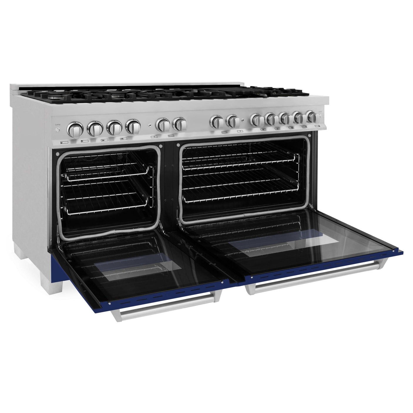 ZLINE 60 in. 7.4 cu. ft. Dual Fuel Range with Gas Stove and Electric Oven in DuraSnow Stainless Steel and Colored Door Options (RAS-60) [Color: DuraSnow Stainless Steel with Blue Gloss Door]