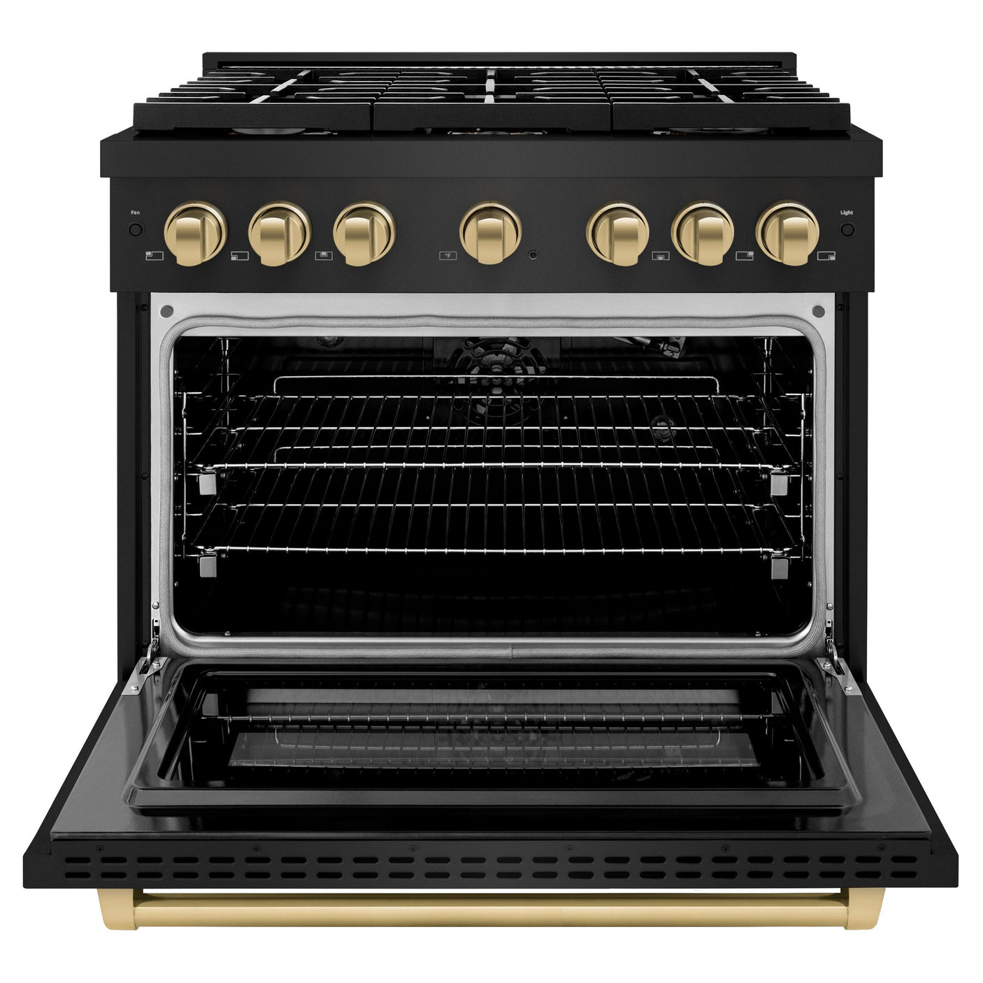 ZLINE Autograph Edition 36 in. 5.2 cu. ft. 6 Burner Gas Range with Convection Gas Oven in Black Stainless Steel and Champagne Bronze Accents (SGRBZ-36-CB)