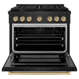 ZLINE Autograph Edition 36 in. 5.2 cu. ft. 6 Burner Gas Range with Convection Gas Oven in Black Stainless Steel and Champagne Bronze Accents (SGRBZ-36-CB)