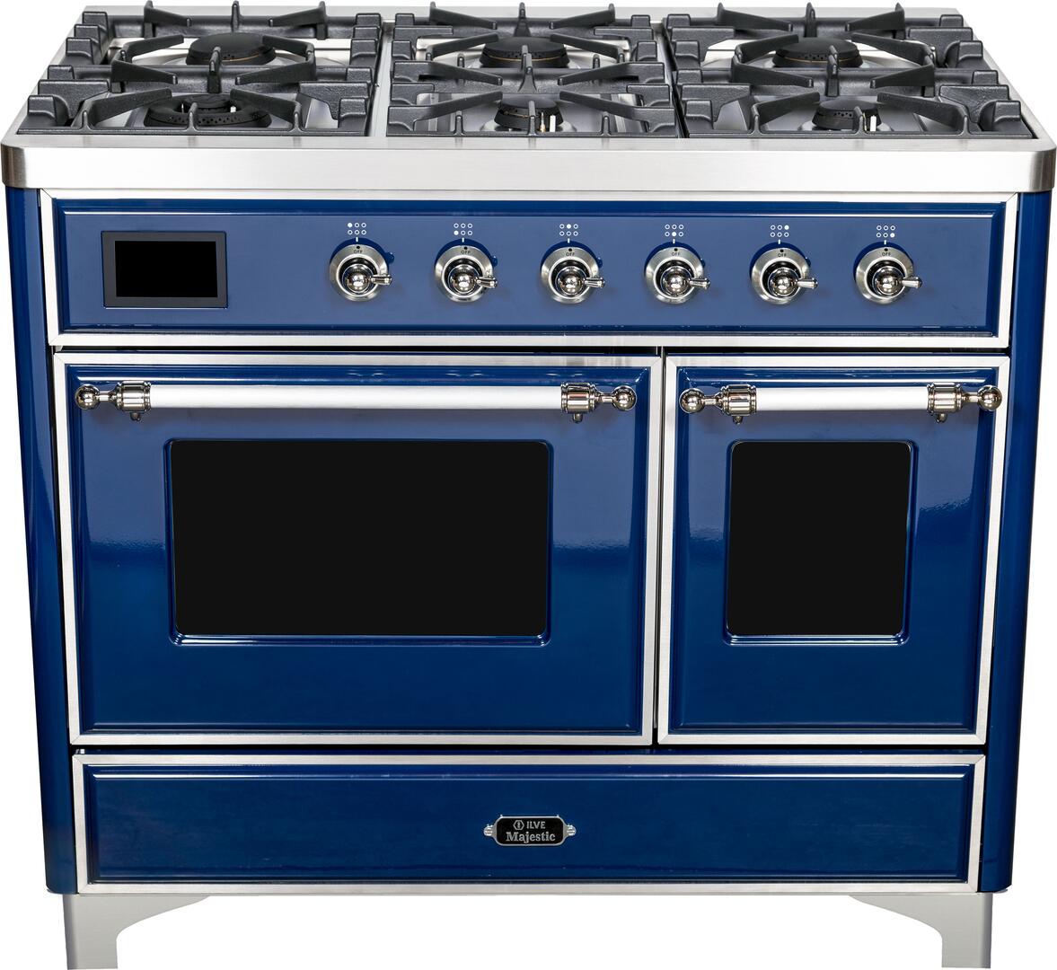 Majestic II 40 Inch Dual Fuel Natural Gas Freestanding Range in Blue with Chrome Trim