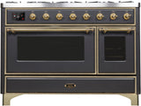 Majestic II 48 Inch Dual Fuel Natural Gas Freestanding Range in Matte Graphite with Brass Trim