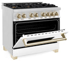 ZLINE Autograph Edition 36" 4.6 cu. ft. Dual Fuel Range with Gas Stove and Electric Oven in Stainless Steel with White Matte Door and Accents (RAZ-WM-36) [Color: Polished Gold Accents]