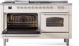 Nostalgie II 60 Inch Dual Fuel Natural Gas Freestanding Range in Antique White with Chrome Trim