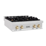 ZLINE Autograph Edition 30" Porcelain Rangetop with 4 Gas Burners in Fingerprint Resistant Stainless Steel and Polished Gold Accents (RTSZ-30-G)