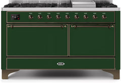 Majestic II 60 Inch Dual Fuel Liquid Propane Freestanding Range in Emerald Green with Bronze Trim