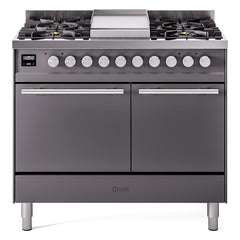 ILVE Professional Plus II 40 UPD40FQMPMG Freestanding Dual Fuel Range with 6 Sealed Burners Yes Double Oven with Solid Door in Graphite Matte with Stainless Steel knobs