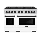 ZLINE Autograph Edition 48 in. 6.7 cu. ft. Paramount Double Oven Dual Fuel Range with 8 Burner Gas Cooktop in Stainless Steel with White Matte Doors and Matte Black Accents (SDRZ-WM-48-MB)