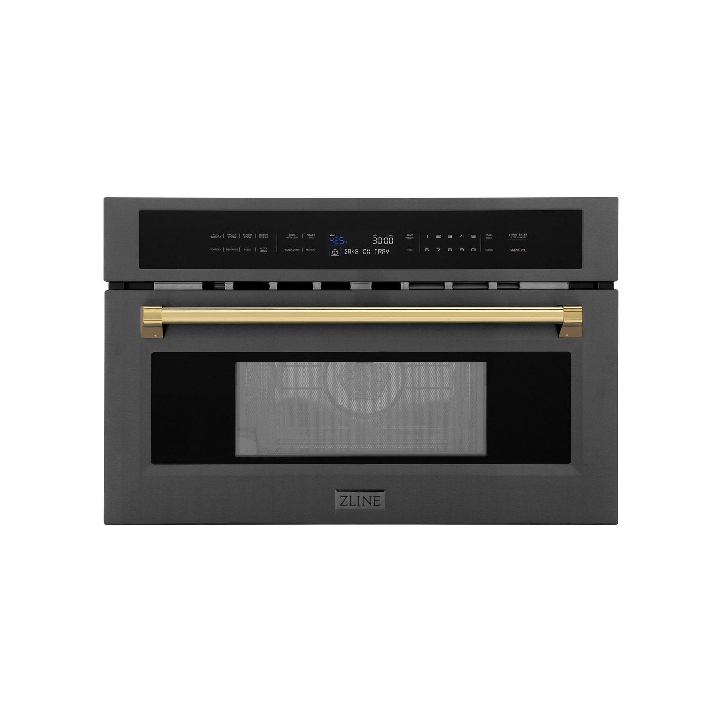 ZLINE Autograph Edition 30? 1.6 cu ft. Built-in Convection Microwave Oven in Black Stainless Steel and Polished Gold Accents (MWOZ-30-BS-G)