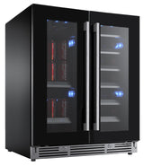 30" Beverage/Wine Double Door Black Glass Finish