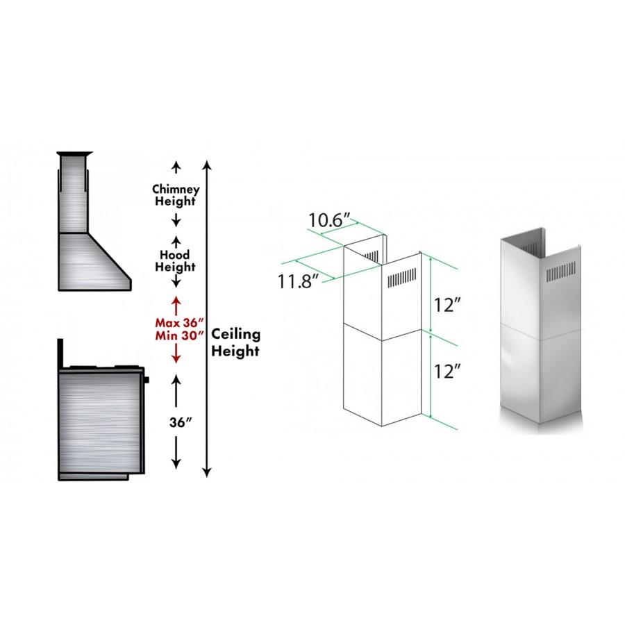 ZLINE 2-12 in. Short Chimney Pieces for 7 ft. to 8 ft. Ceilings (SK-9597)