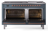 Nostalgie II 60 Inch Dual Fuel Natural Gas Freestanding Range in Blue Grey with Copper Trim