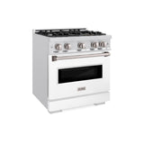 ZLINE 30 in. 4.2 cu. ft. Classic Dual Fuel Range with 4 Burner Gas Cooktop and Electric Convection Oven in DuraSnow' Stainless Steel with White Matte Door (CDRS-WM-30)