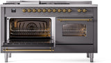 Nostalgie II 60 Inch Dual Fuel Natural Gas Freestanding Range in Matte Graphite with Brass Trim