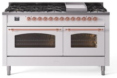 Nostalgie II 60 Inch Dual Fuel Liquid Propane Freestanding Range in White with Copper Trim