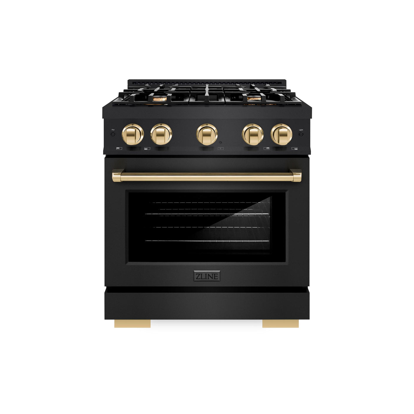 ZLINE Autograph Edition 30 in. 4.2 cu. ft. Select Dual Fuel Range with 4 Burner Gas Cooktop and Electric Convection Oven in Black Stainless Steel with Polished Gold Accents (HDRBZ-30-G)