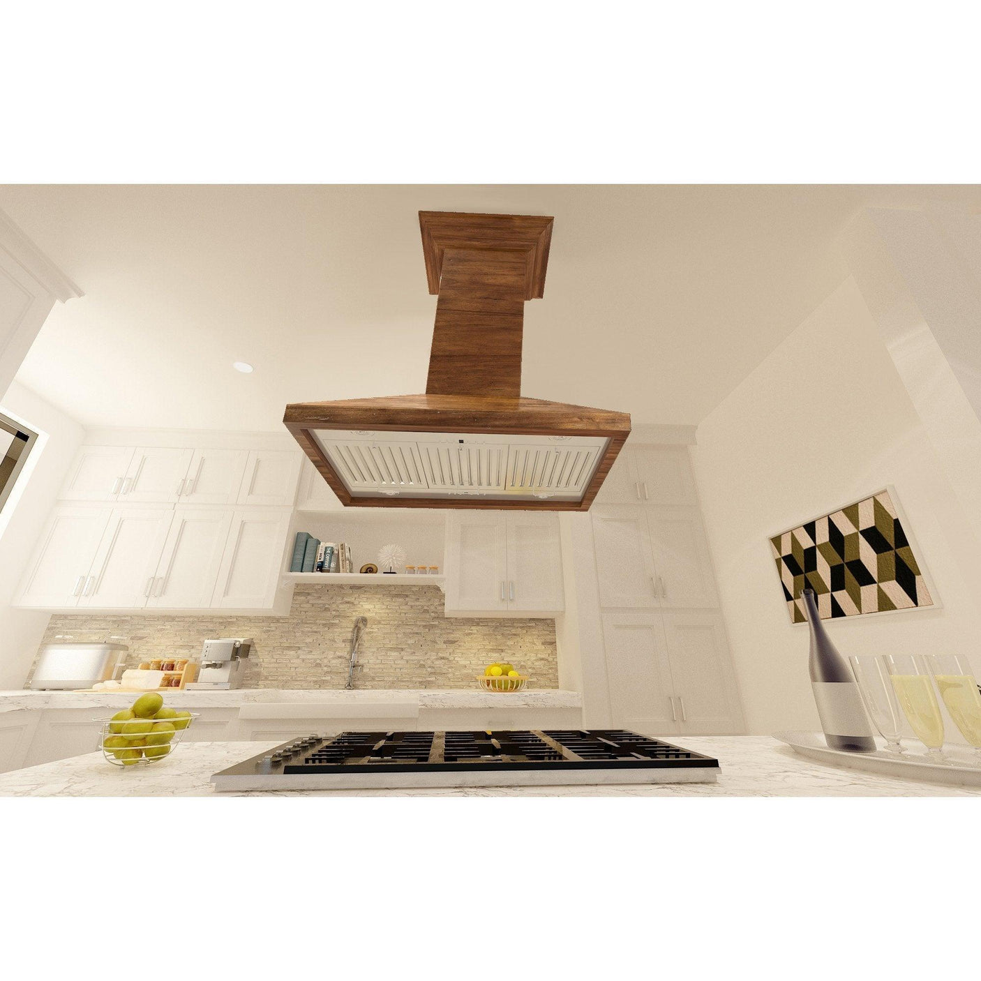 ZLINE Convertible Vent Wooden Island Mount Range Hood in Walnut (KBiRR)