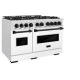 ZLINE Autograph Edition 48 in. 6.7 cu. ft. Classic Double Oven Dual Fuel Range with 8 Burner Gas Cooktop in DuraSnow' Stainless Steel with White Matte Doors and Matte Black Accents (CDRSZ-WM-48-MB)