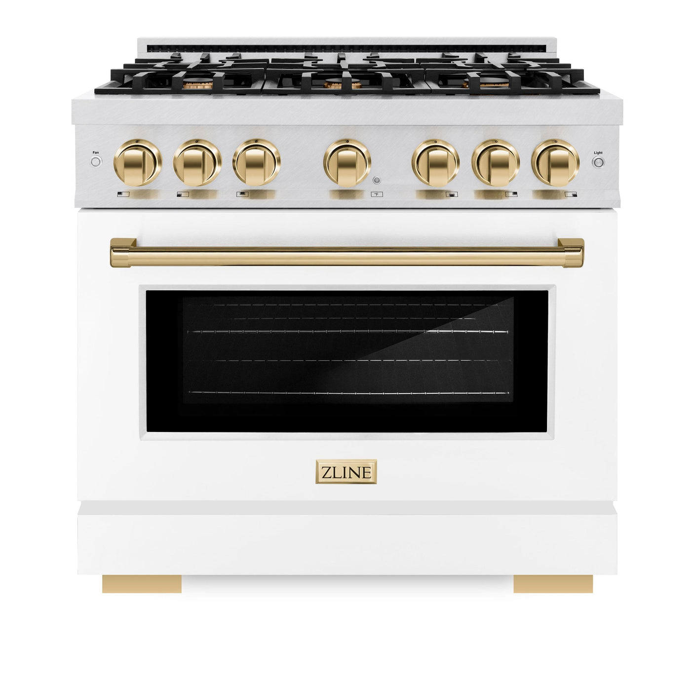 ZLINE Autograph Edition 36 in. 5.2 cu. ft. Select Dual Fuel Range with 6 Burner Gas Cooktop and Electric Convection Oven in DuraSnow' Stainless Steel with White Matte Door and Polished Gold Accents (HDRSZ-WM-36-G)