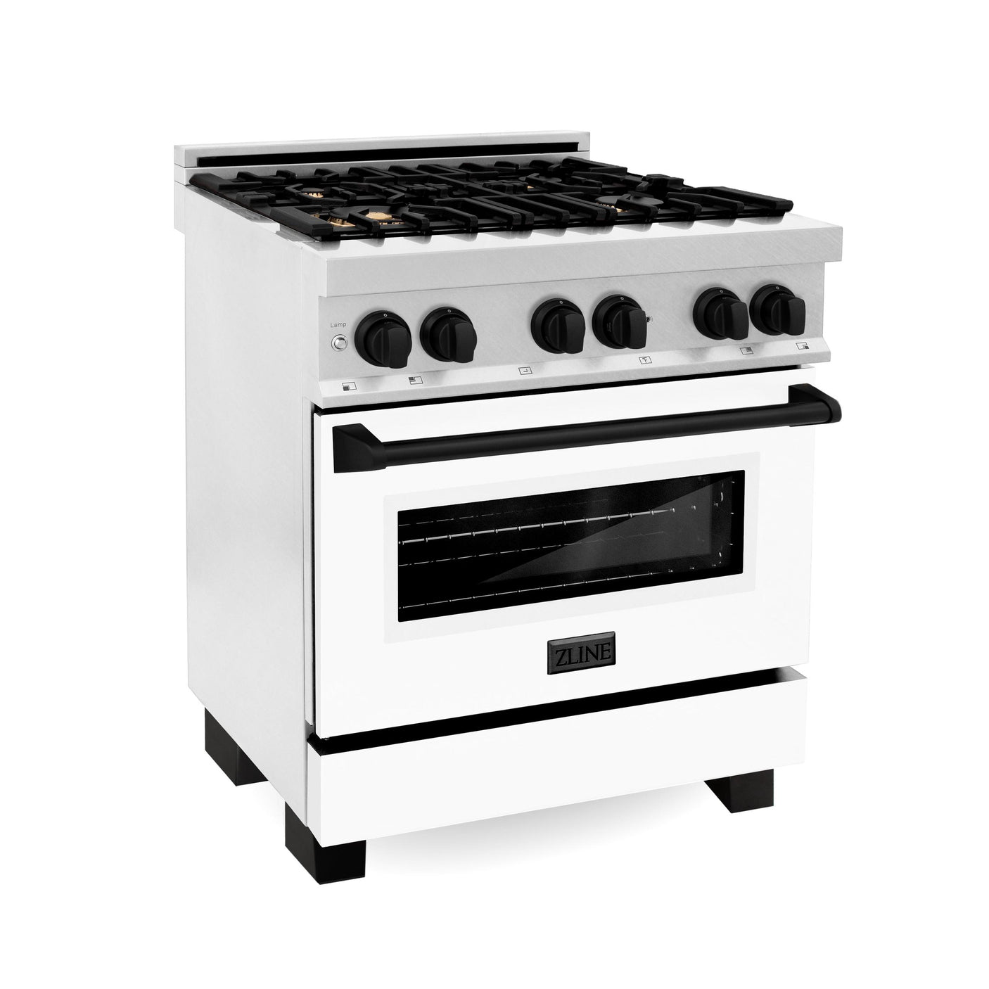 ZLINE Autograph Edition 30" 4.0 cu. ft. Dual Fuel Range with Gas Stove and Electric Oven in DuraSnow Stainless Steel with White Matte Door and Accents (RASZ-WM-30) [Color: Matte Black]