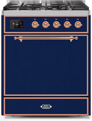 Majestic II 30 Inch Dual Fuel Natural Gas Freestanding Range in Blue with Copper Trim