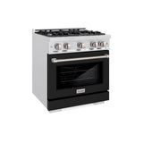 ZLINE 30 in. 4.2 cu. ft. Select Gas Range with 4 Burner Cooktop and Convection Gas Oven in DuraSnow' Stainless Steel with Black Matte Door (HGRS-BLM-30)