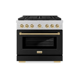 ZLINE Autograph Edition 36 in. 5.2 cu. ft. Paramount Gas Range with 6 Burner Cooktop and Convection Gas Oven in DuraSnow' Stainless Steel with Black Matte Door and Champagne Bronze Accents (SGRSZ-BLM-36-CB)