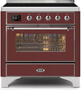 Majestic II 36 Inch Electric Freestanding Range in Burgundy with Chrome Trim