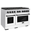 ZLINE Autograph Edition 48 in. 6.7 cu. ft. 8 Burner Double Oven Gas Range in DuraSnow' Stainless Steel with White Matte Doors and Matte Black Accents (SGRSZ-WM-48-MB)