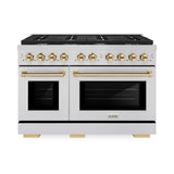 ZLINE Autograph Edition 48 in. 6.7 cu. ft. Paramount Double Oven Dual Fuel Range with 8 Burner Gas Cooktop in Stainless Steel and Polished Gold Accents (SDRZ-48-G)