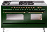 Nostalgie II 60 Inch Dual Fuel Liquid Propane Freestanding Range in Emerald Green with Brass Trim