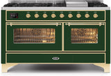 Majestic II 60 Inch Dual Fuel Liquid Propane Freestanding Range in Emerald Green with Brass Trim