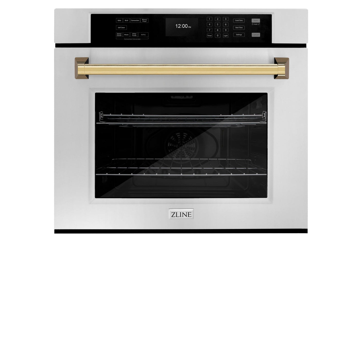 ZLINE 30 in. Autograph Edition Professional True Convection Single Wall Oven with Air Fry and Self Clean in Stainless Steel with Polished Gold Handle (WASZ-30-G)