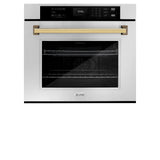 ZLINE 30 in. Autograph Edition Professional True Convection Single Wall Oven with Air Fry and Self Clean in Stainless Steel with Polished Gold Handle (WASZ-30-G)