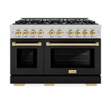 ZLINE Autograph Edition 48 in. 6.7 cu. ft. Select Double Oven Dual Fuel Range with 8 Burner Gas Cooktop in DuraSnow' Stainless Steel with Black Matte Doors and Polished Gold Accents (HDRSZ-BLM-48-G)