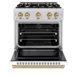 ZLINE Autograph Edition 30 in. 4.2 cu. ft. Select Gas Range with 4 Burner Cooktop and Convection Gas Oven in DuraSnow' Stainless Steel with White Matte Door and Champagne Bronze Accents (HGRSZ-WM-30-CB)