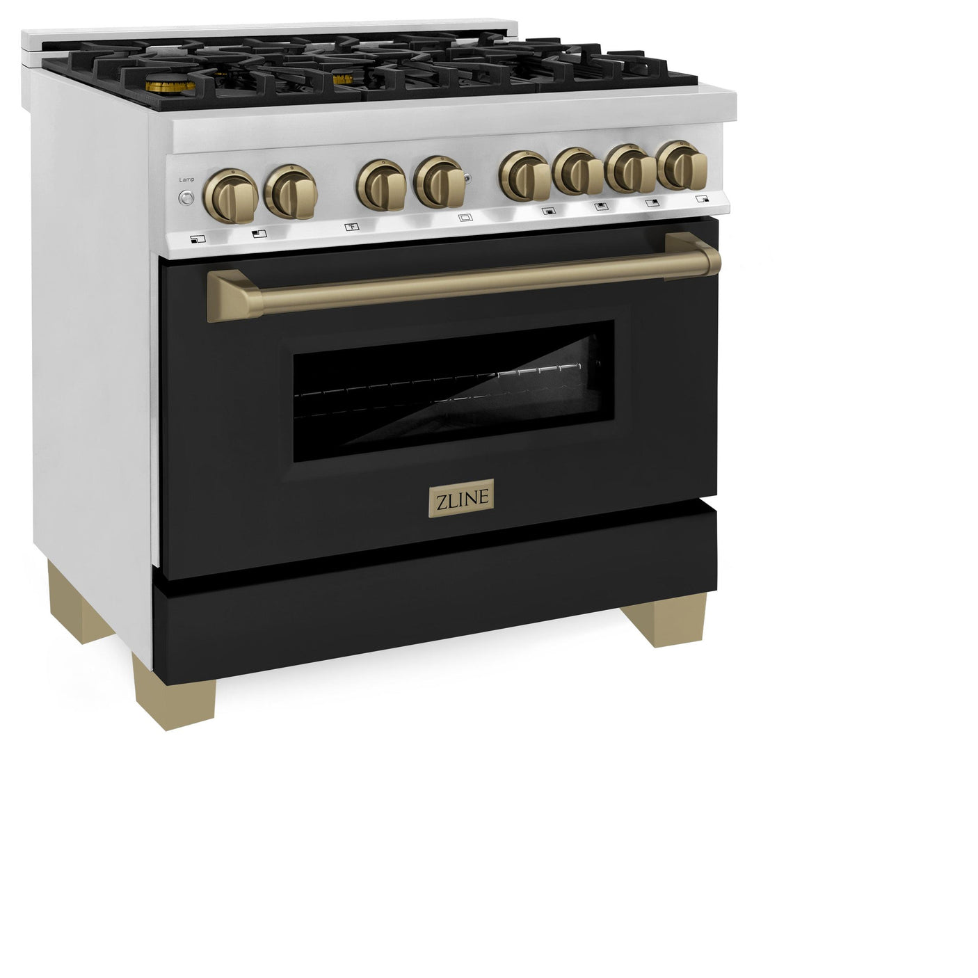 ZLINE Autograph Edition 36" 4.6 cu. ft. Dual Fuel Range with Gas Stove and Electric Oven in Stainless Steel with Black Matte Door and Champagne Bronze Accents (RAZ-BLM-36-CB)