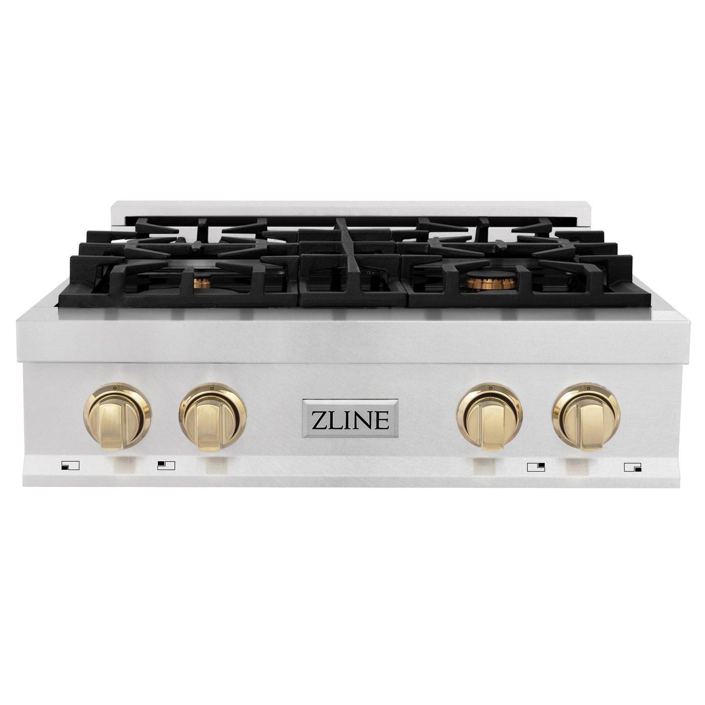 ZLINE Autograph Edition 30" Porcelain Rangetop with 4 Gas Burners in Fingerprint Resistant Stainless Steel and Polished Gold Accents (RTSZ-30-G)