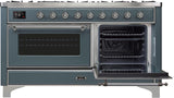 Majestic II 60 Inch Dual Fuel Liquid Propane Freestanding Range in Blue Grey with Chrome Trim