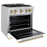 ZLINE Autograph Edition 30 in. 4.2 cu. ft. Classic Dual Fuel Range with 4 Burner Gas Cooktop and Electric Convection Oven in Stainless Steel with White Matte Door and Champagne Bronze Accents (CDRZ-WM-30-CB)