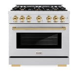 ZLINE Autograph Edition 36 in. 5.2 cu. ft. Select Gas Range with 6 Burner Cooktop and Convection Gas Oven in DuraSnow' Stainless Steel and Polished Gold Accents (HGRSZ-36-G)