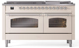 Nostalgie II 60 Inch Dual Fuel Natural Gas Freestanding Range in Antique White with Chrome Trim