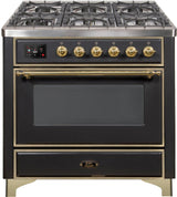 Majestic II 36 Inch Dual Fuel Natural Gas Freestanding Range in Matte Graphite with Brass Trim