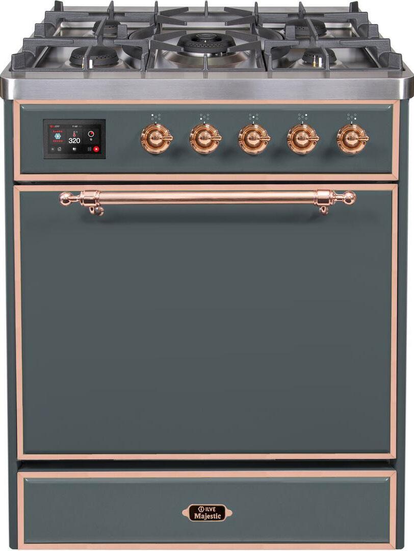 Majestic II 30 Inch Dual Fuel Natural Gas Freestanding Range in Blue Grey with Copper Trim