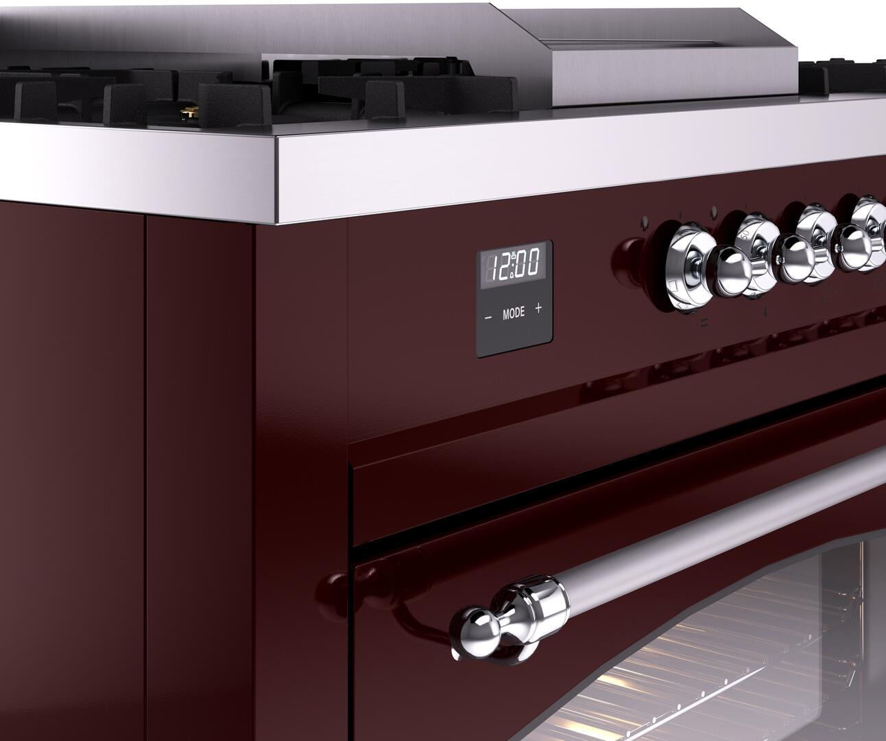 Nostalgie II 60 Inch Dual Fuel Liquid Propane Freestanding Range in Burgundy with Chrome Trim