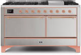 Majestic II 60 Inch Dual Fuel Natural Gas Freestanding Range in Stainless Steel with Copper Trim